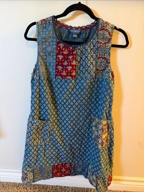 April Cornell Blue and Red Patchwork Sleeveless Tunic
